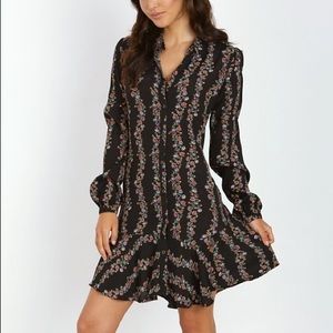 Free People Buttondown Shirt Dress Black Floral Combo